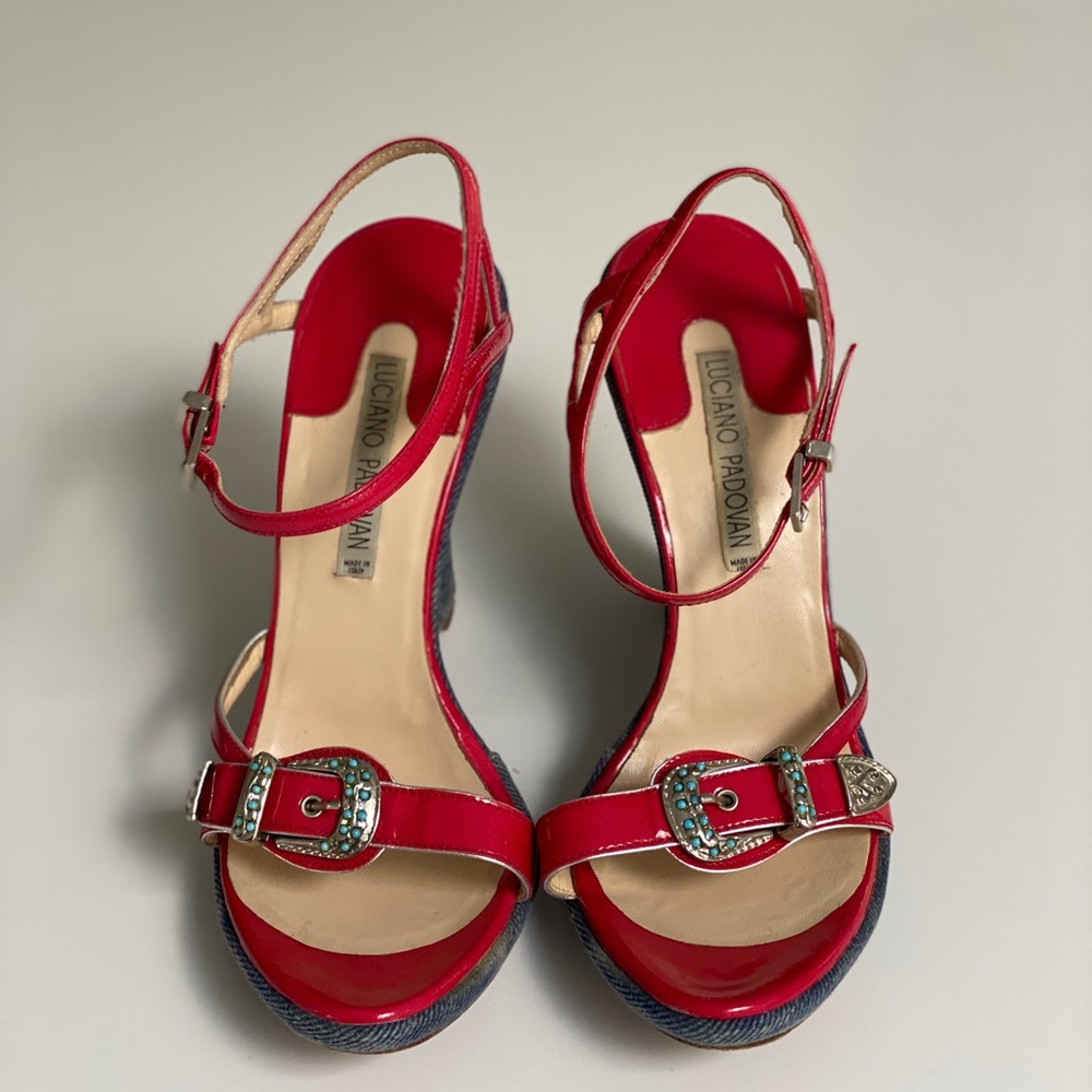 Hot Pink and Denim Vintage Women's Wedges